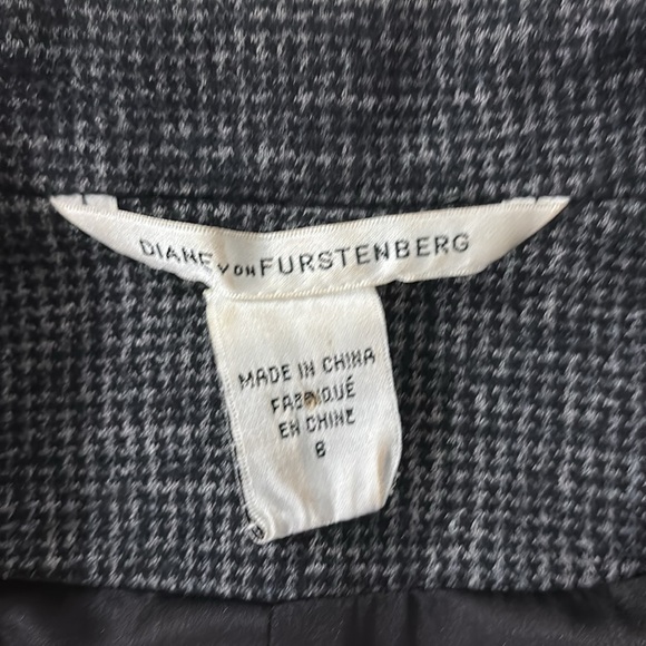 Vintage Diane Von Furstenberg Cropped Shrunken Striped Herringbone Blazer Sz 6 - Picture 7 of 13